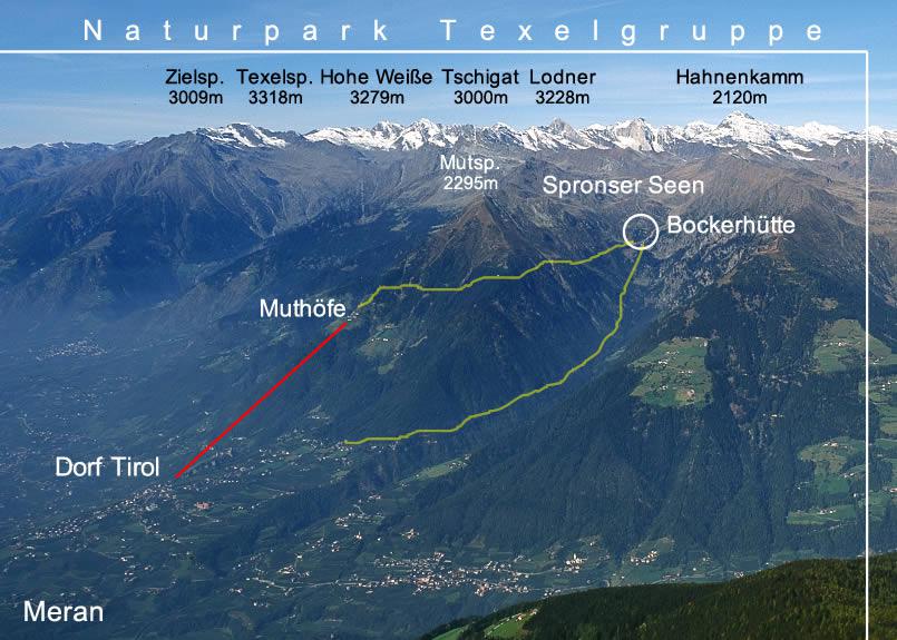 La posizione della Bockerhütte nel Parco Naturale Gruppo di Tessa